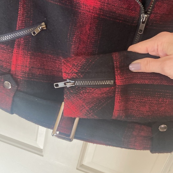 American Rag Red Black Buffalo Plaid Wool Moto Jacket - Picture 4 of 14